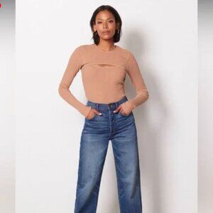 AGOLDE Lyza Ribbed Cutout Long Sleeve Top Organic Cotton Blend, Bodycon Basic